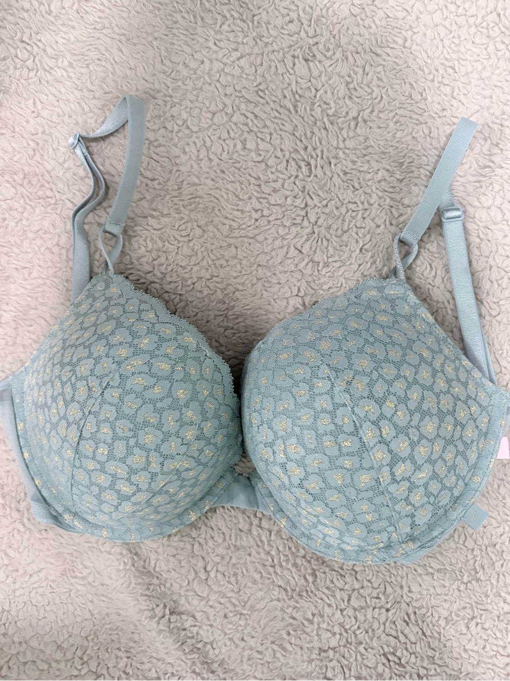 Victoria's Secret Light Blue Lace Bra with Gold Detail